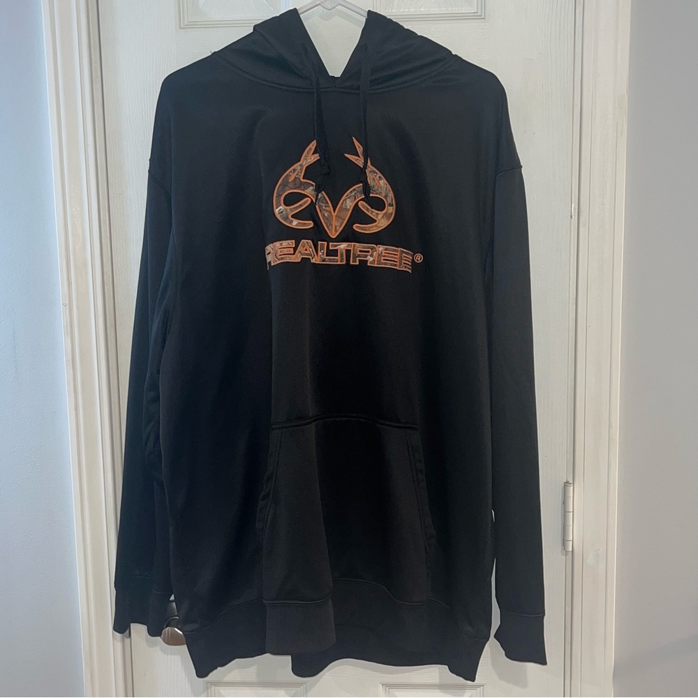 REAL TREE HOODIE MENS
SWEATSHIRT - ADULT SIZE 2XL - Black With Orange And Camo